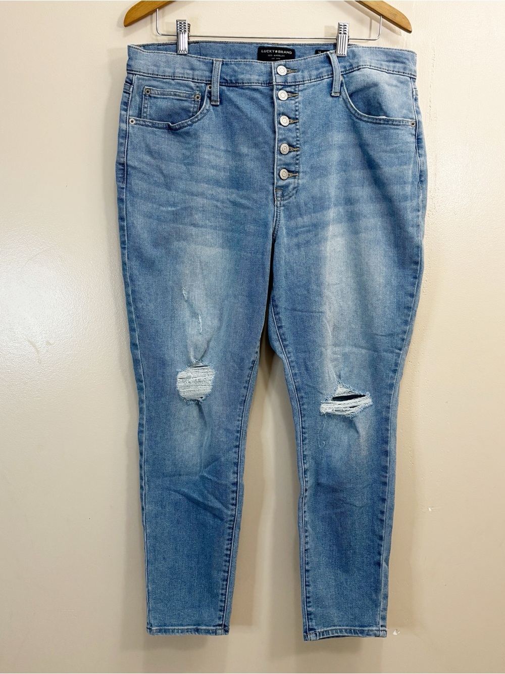 Lucky Brand High Rise Skinny Bridgette Ripped Button-Fly Ankle Jeans Size 16/33A